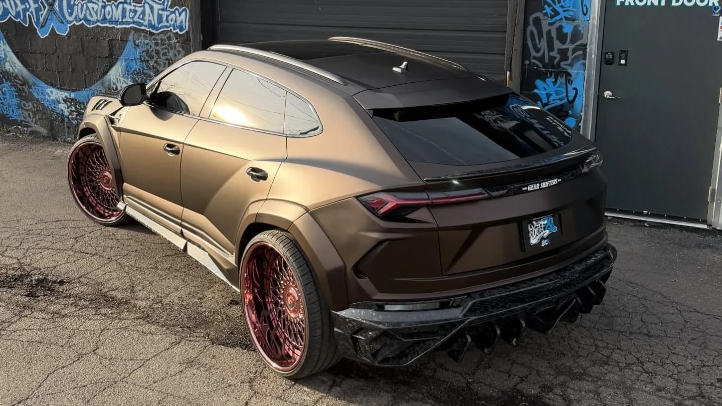 Lamborghini Urus with an aftermarket body kit installed at Buff X Customization in Dearborn Heights