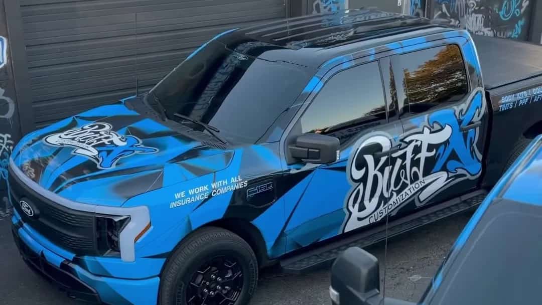 Ford F-150 Lightning with a full commercial wrap