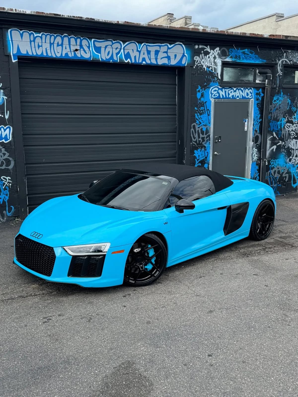 Audi R8 Spyder wrapped in baby blue at Buff X Customization