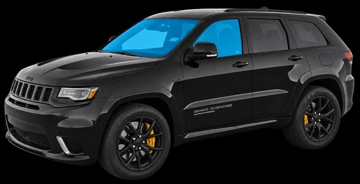 Grand Cherokee with the front windows and windshield tint highlighted in blue