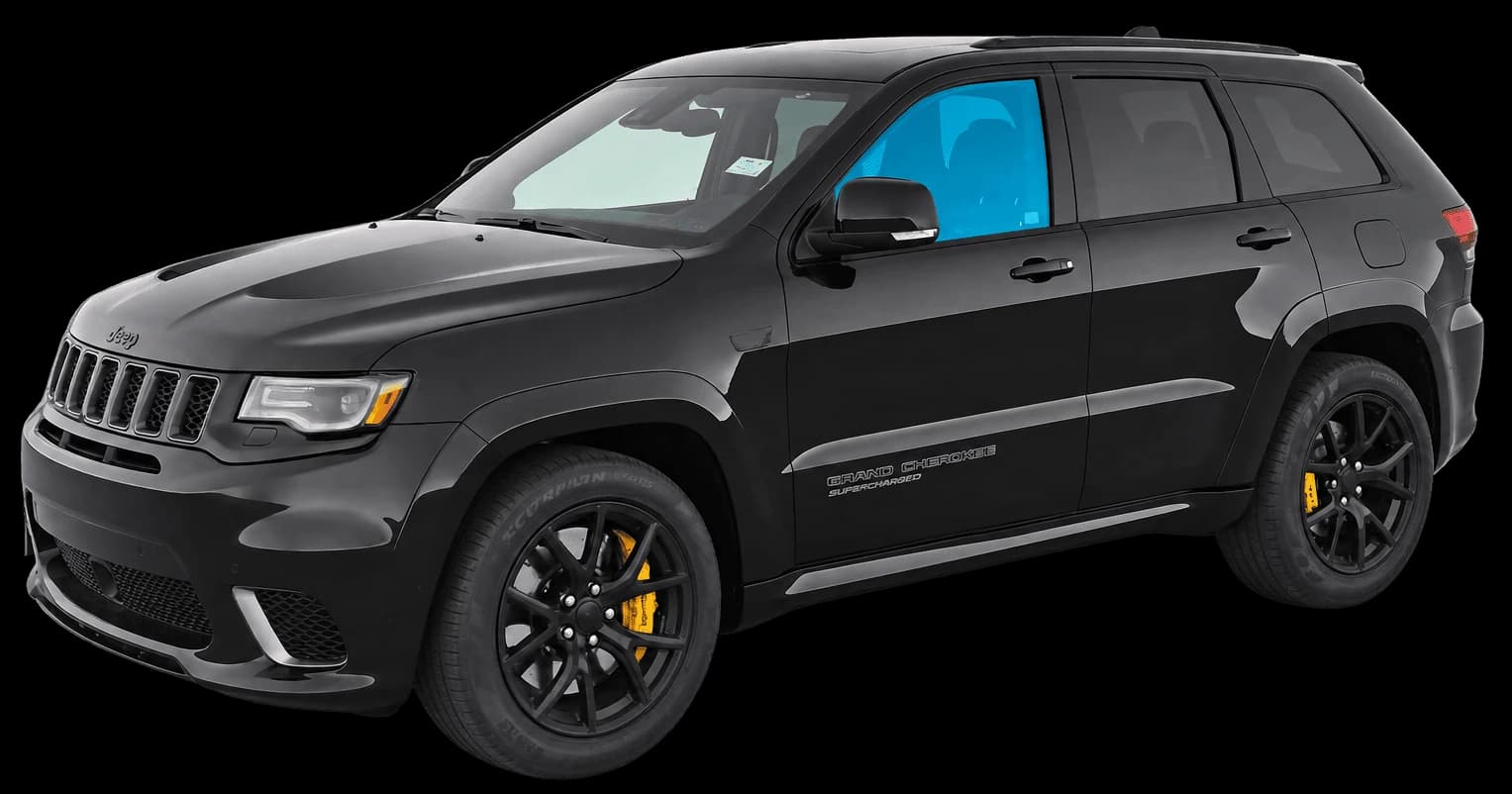 Grand Cherokee with the 2 front windows tint coverage highlighted in blue