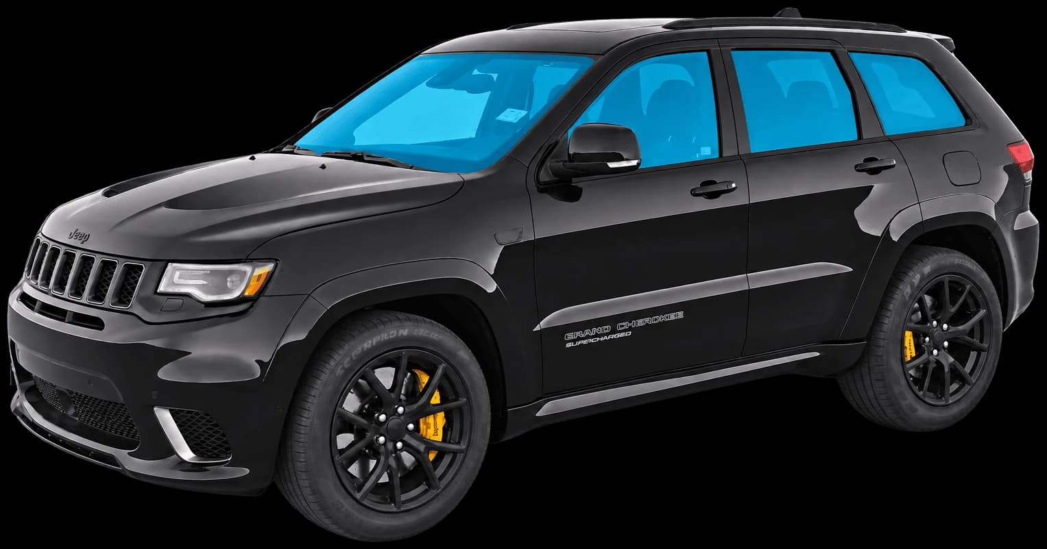Grand Cherokee with the full vehicle + windshield tint coverage highlighted in blue
