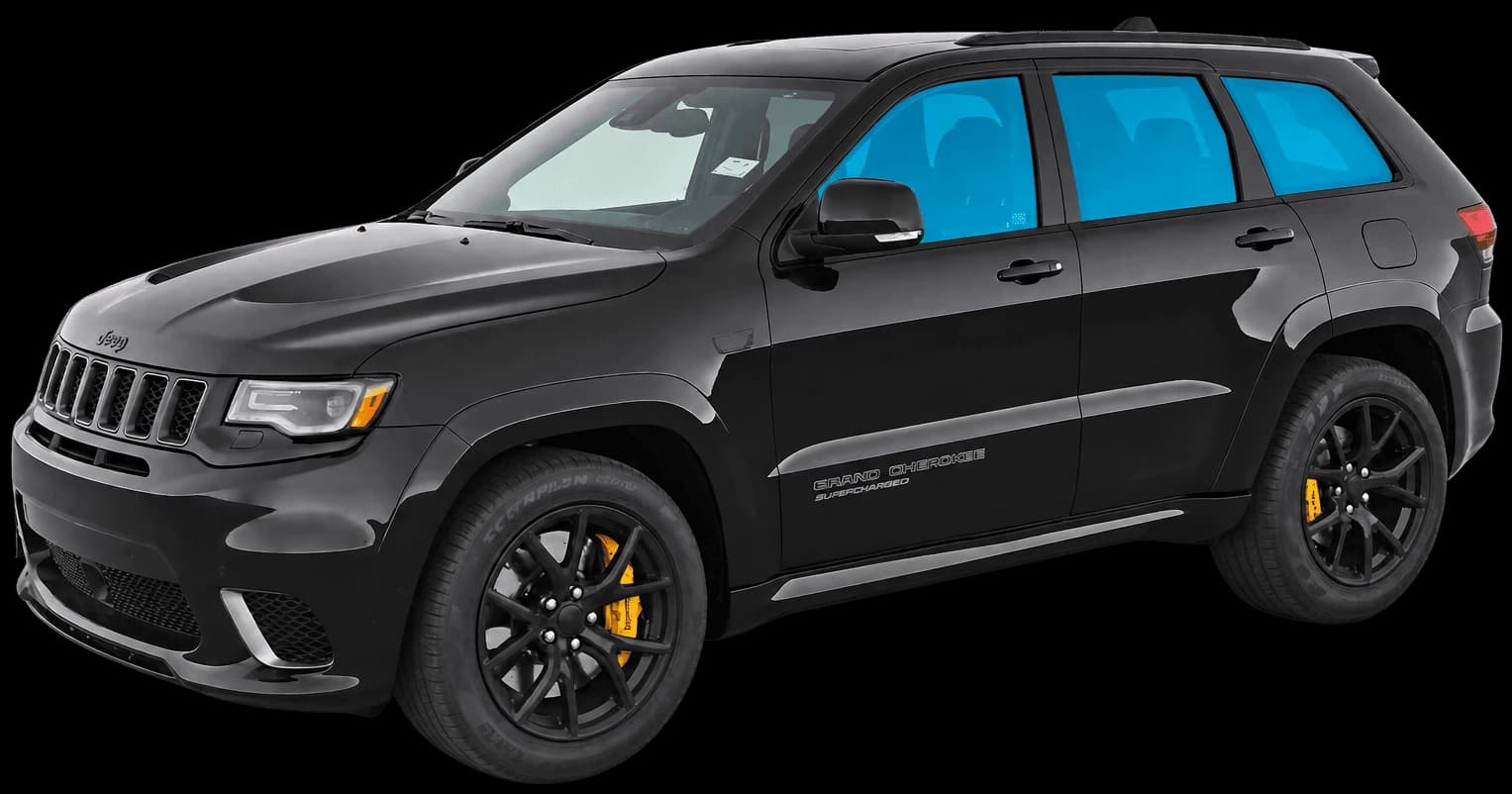 Grand Cherokee with the full vehicle tint coverage highlighted in blue